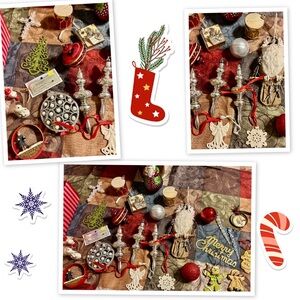 Holiday Ornament Set with Red and Silver Accents of Vintage